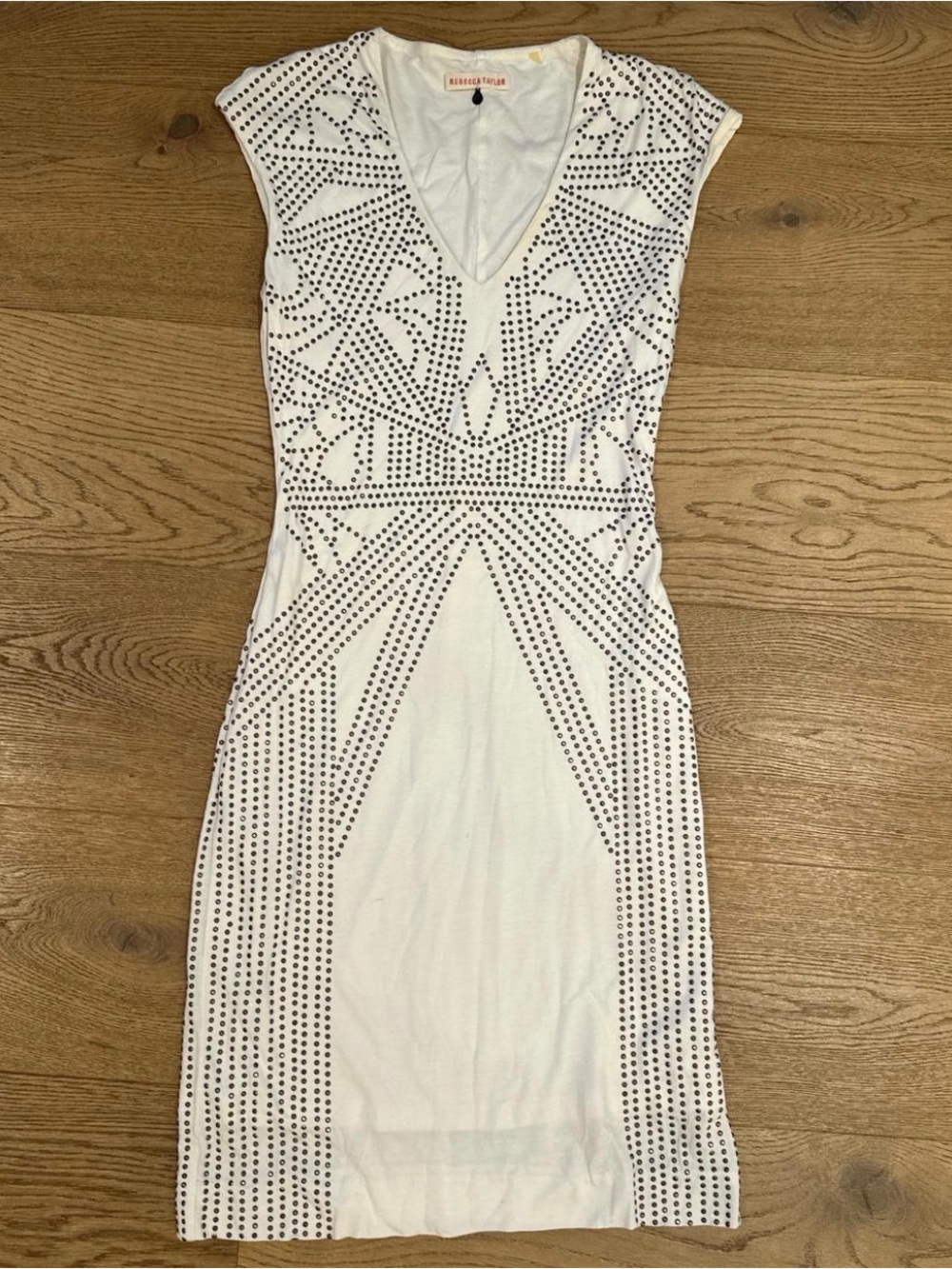Rebecca Taylor White Mini Dress with Black Stud Pattern